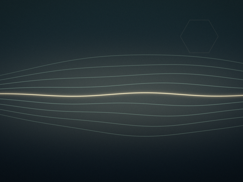 A glowing cream wave line at the centre of a deep blue-green background, with eight fainter sage lines above and below it that spread apart and draw together again, like a slow breath.