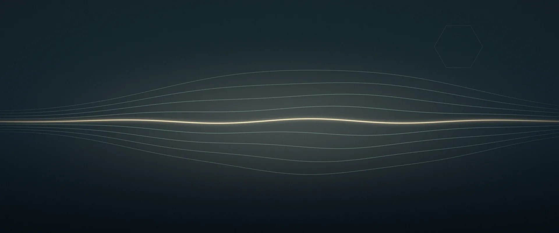 A glowing cream wave line at the centre of a deep blue-green background, with eight fainter sage lines above and below it that spread apart and draw together again, like a slow breath.