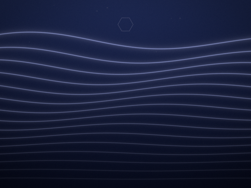 Soft periwinkle wave lines stacked down a deep night-blue background, growing fainter and flatter toward the bottom, with a few faint stars above.