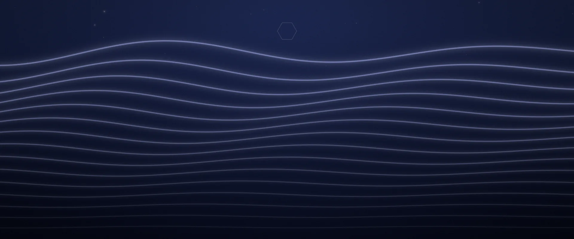 Soft periwinkle wave lines stacked down a deep night-blue background, growing fainter and flatter toward the bottom, with a few faint stars above.