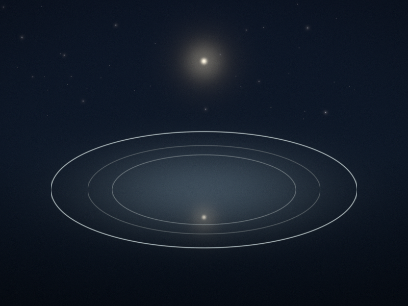 A still dark pool seen at an angle, one faint ripple ring on it, a single star above and its quiet reflection.