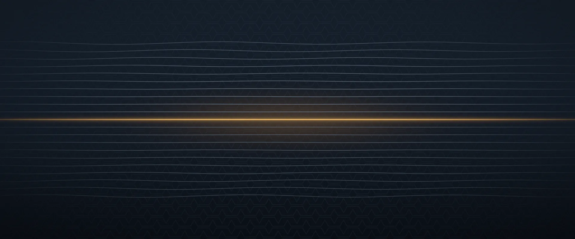 Evenly spaced fine horizontal lines on a dark slate background, gently wavy at the edges and straight in the middle, with a single glowing amber line across the centre.