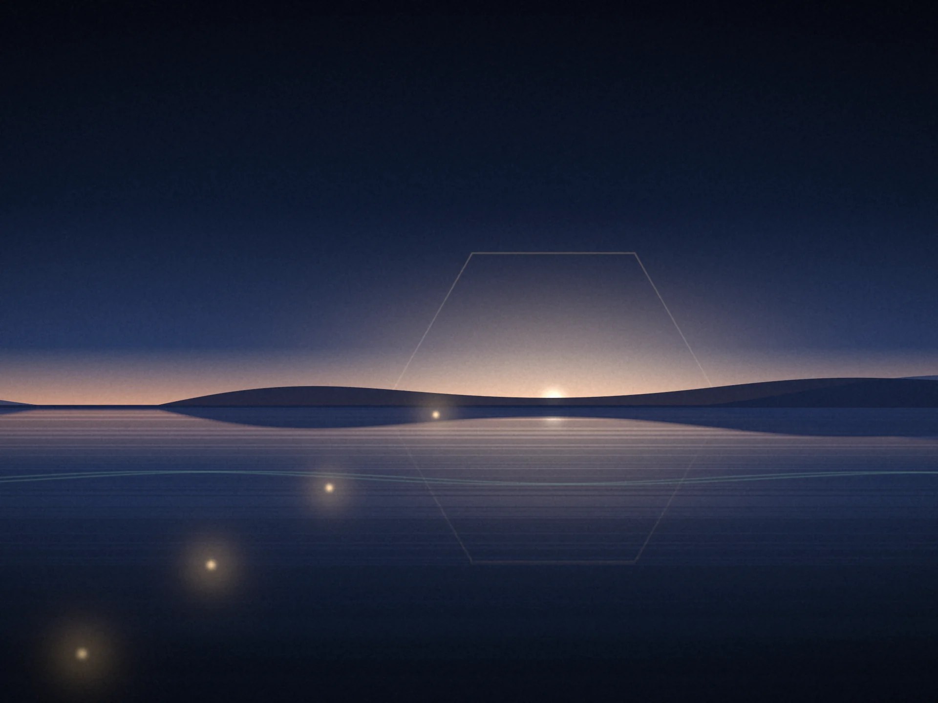 Cuatro pequeñas luces que suben por un camino sinuoso hacia el amanecer.