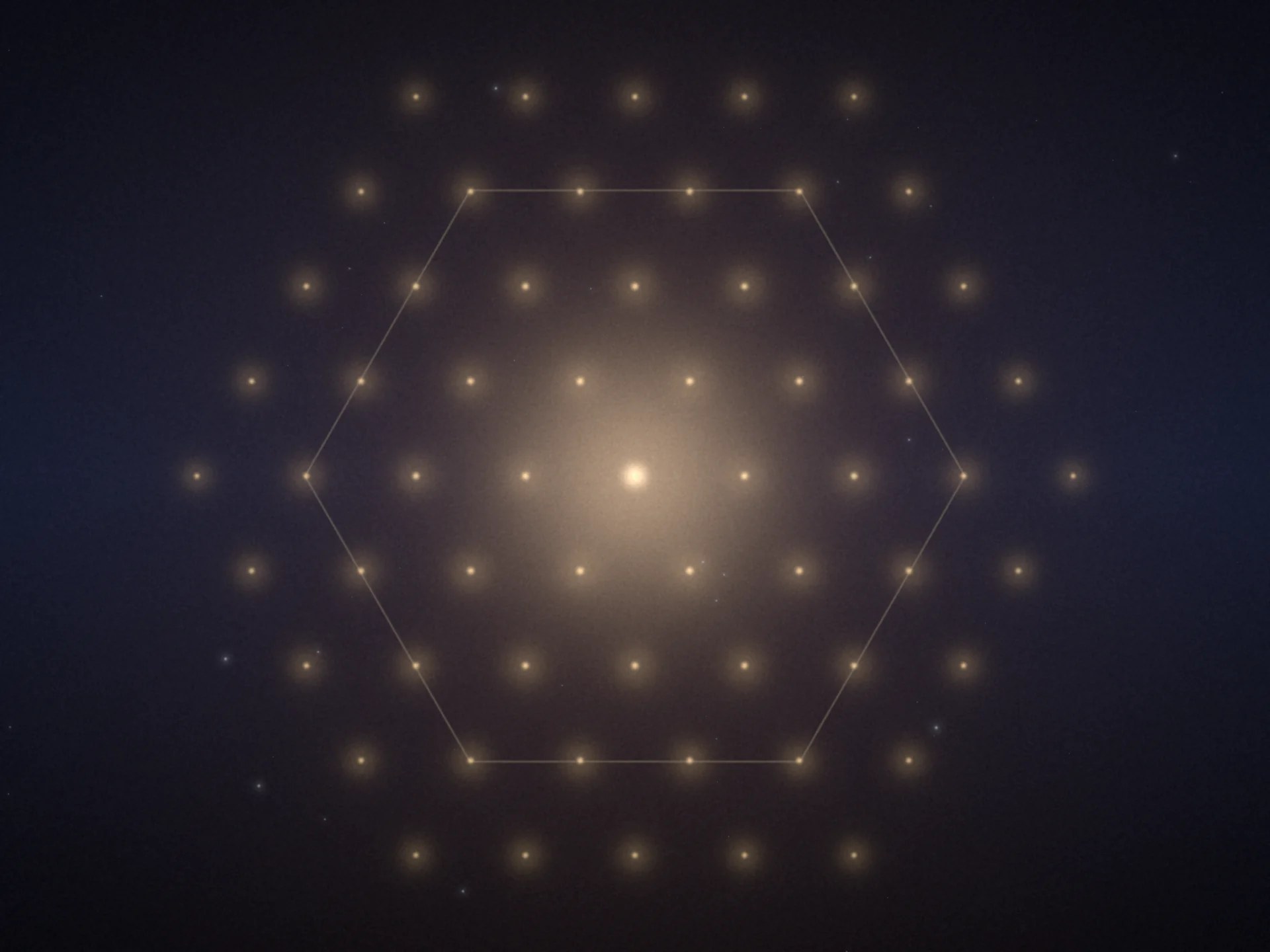 Un patrón hexagonal de pequeñas luces alrededor de una luz más grande.
